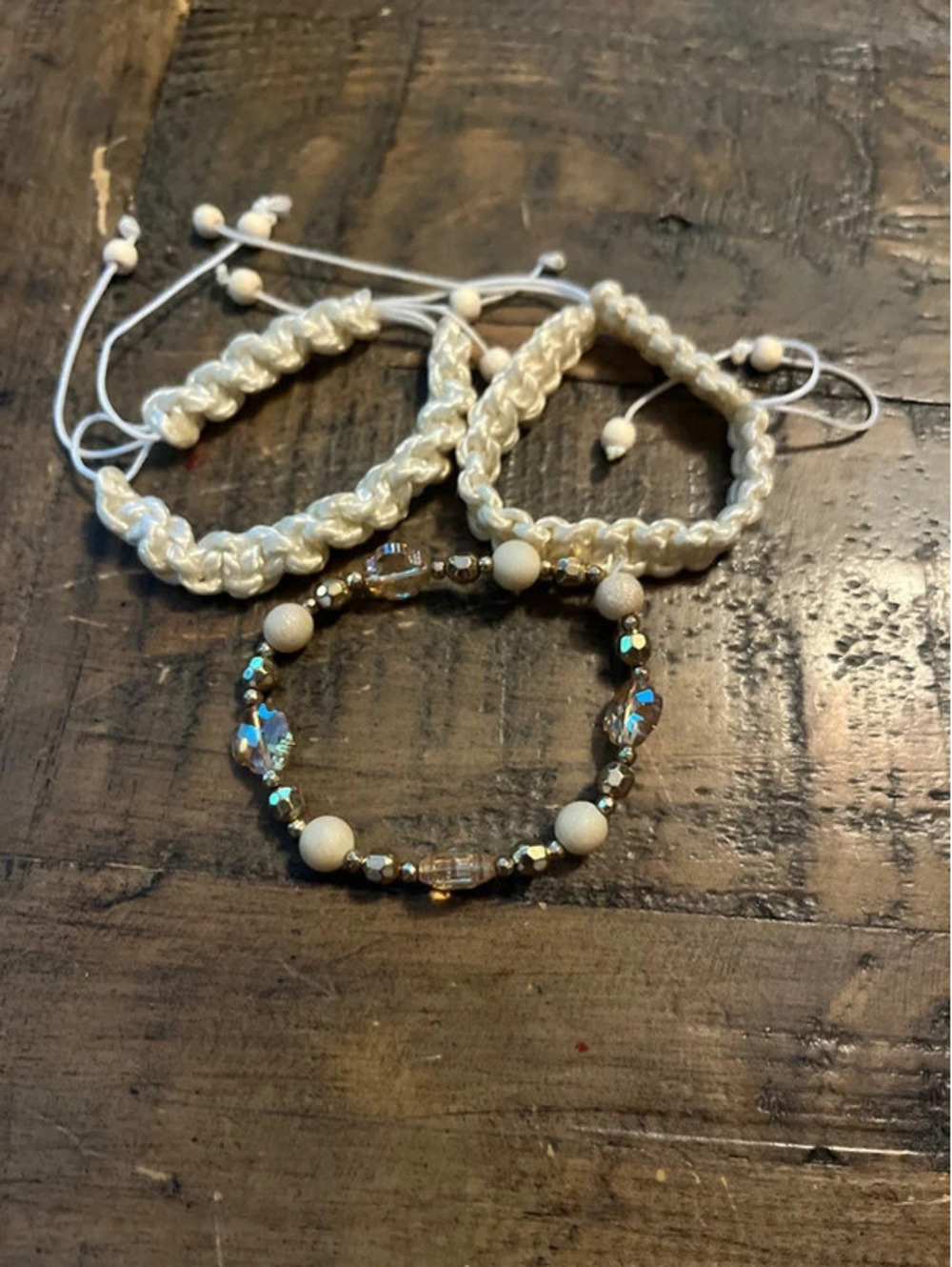 Boho Cream & Gold Bracelet Stack Trio (3 Pieces)
